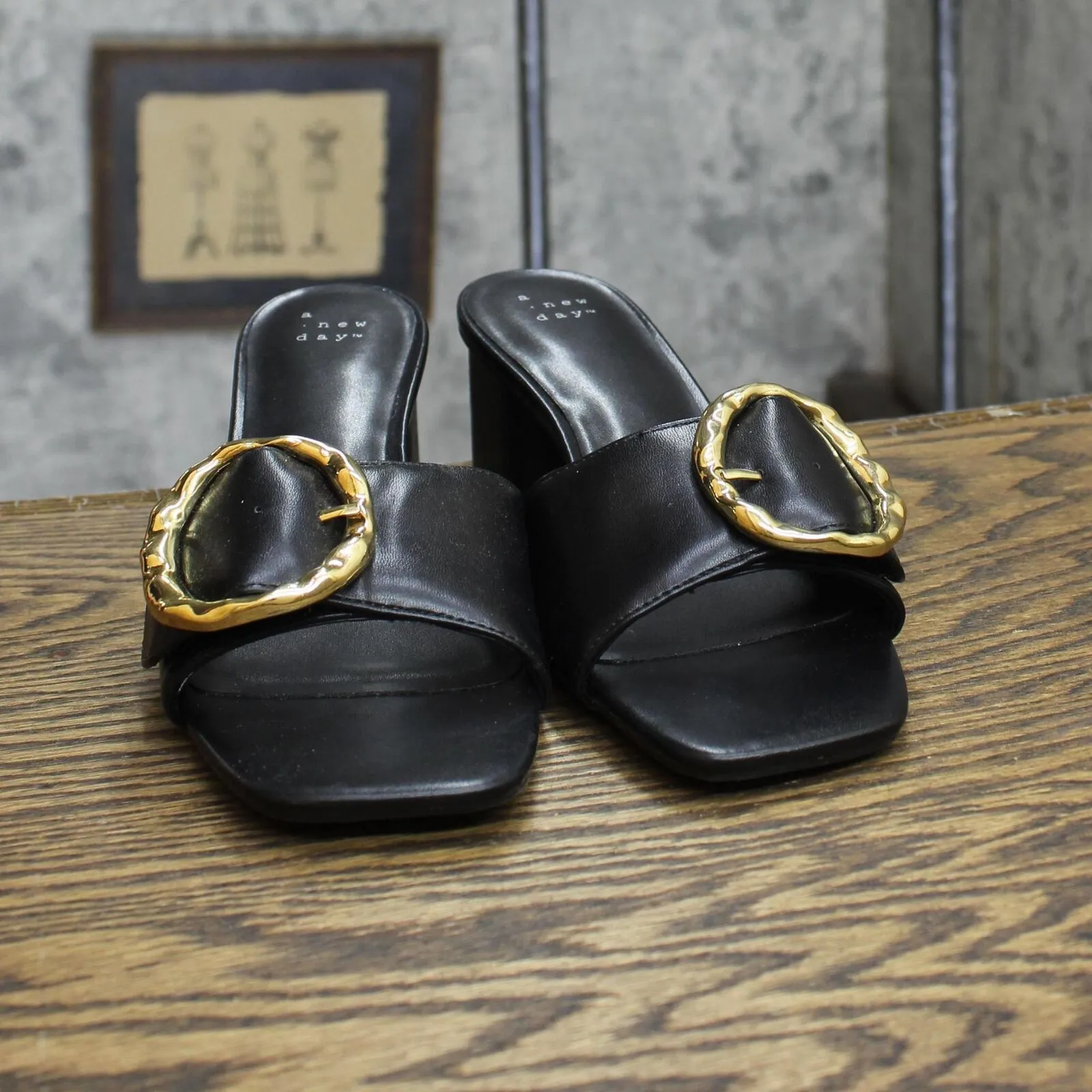 A New Day Womens Slip On Buckle Block Heels 1674ec13f27380 Black 8M
