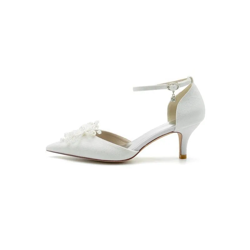 Ankle Strap Wedding Stiletto Heels with Flower