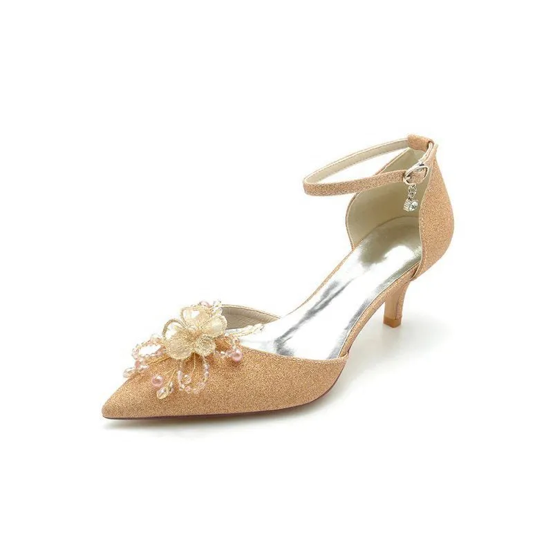 Ankle Strap Wedding Stiletto Heels with Flower