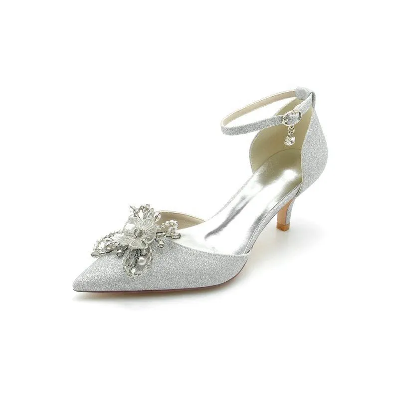 Ankle Strap Wedding Stiletto Heels with Flower