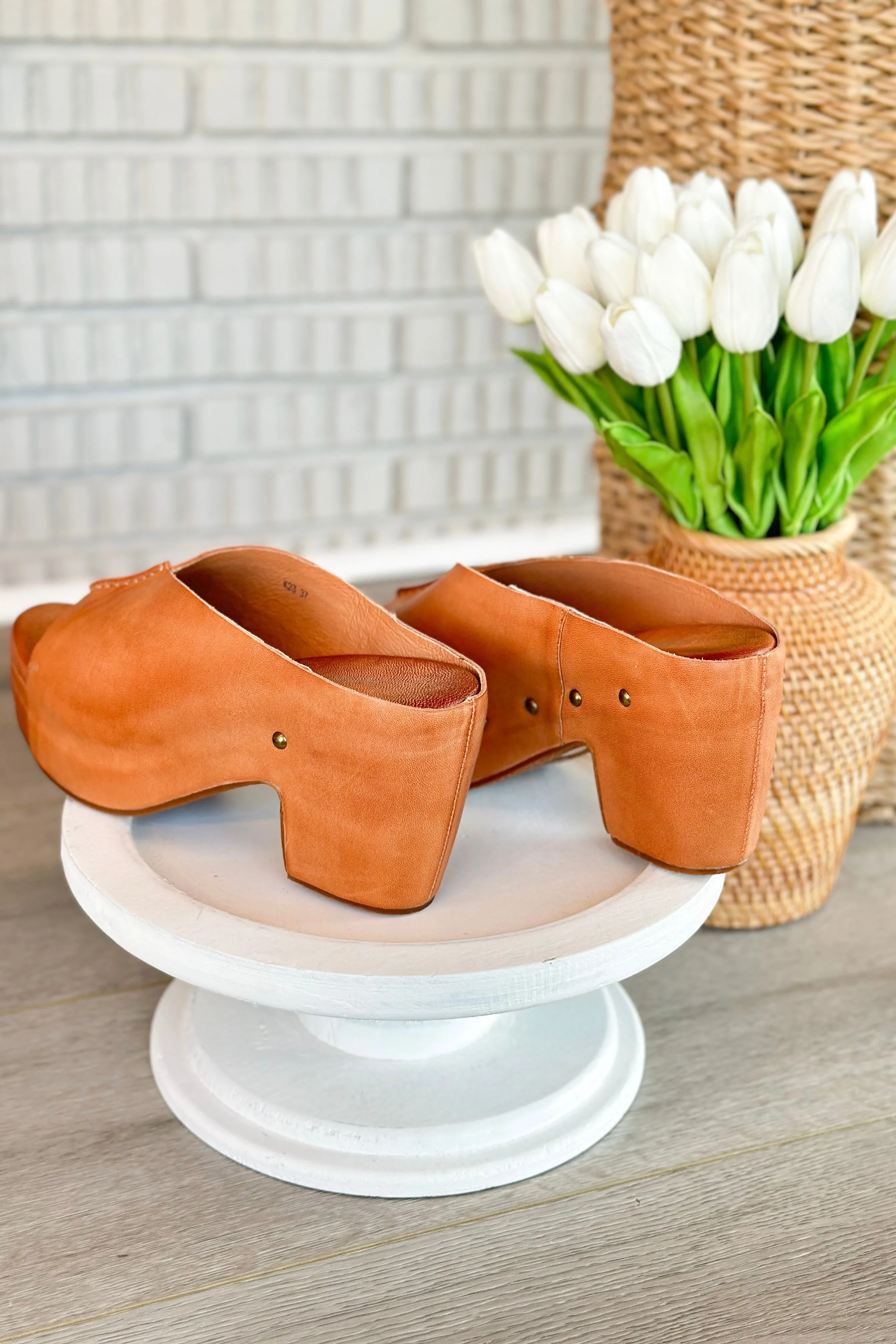 Antelope Kaitlin Tan Leather Peep Toe Wedge
