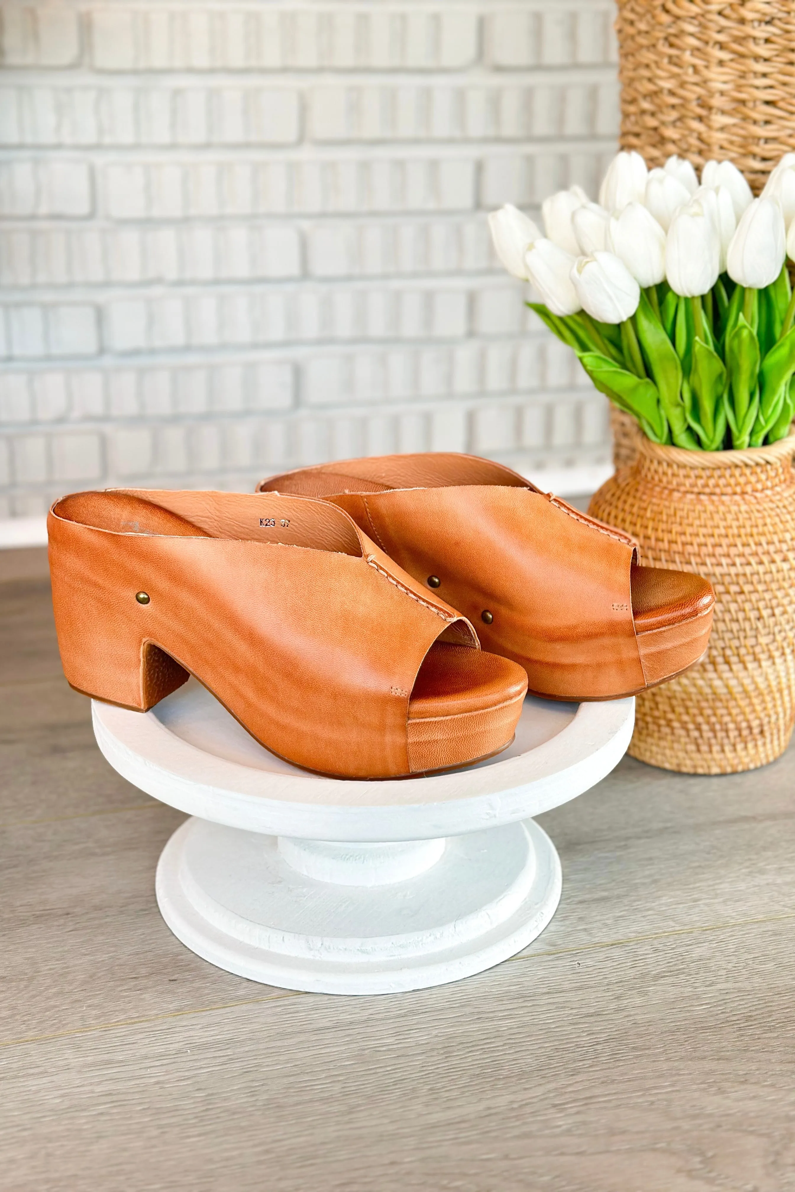 Antelope Kaitlin Tan Leather Peep Toe Wedge