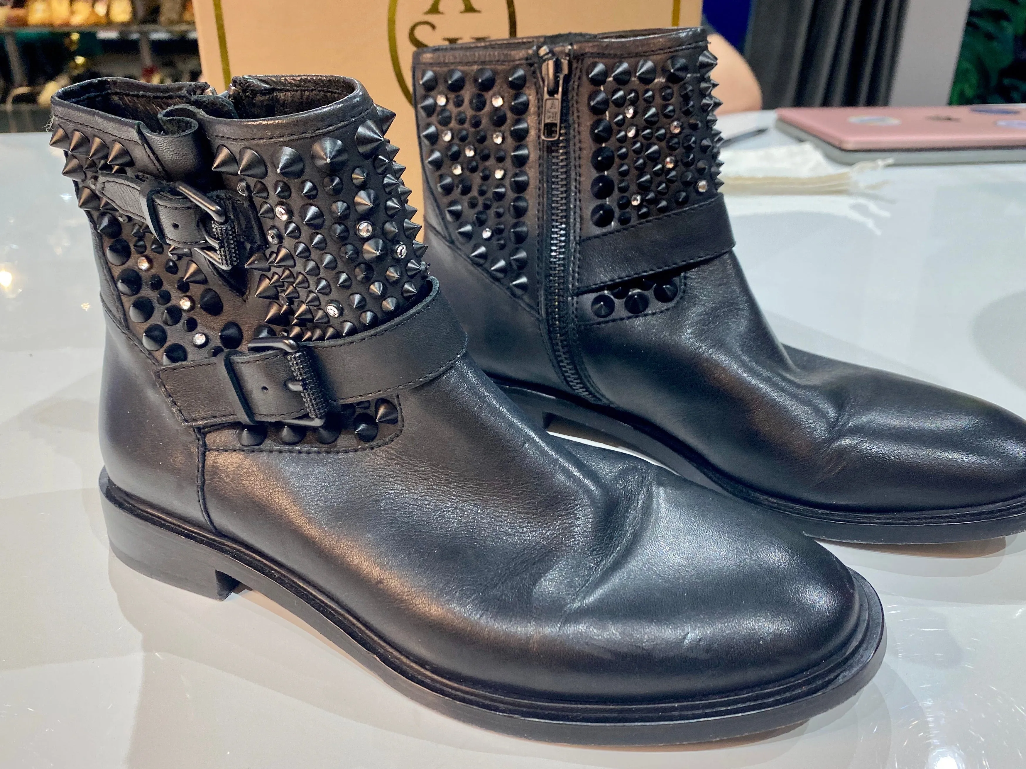 ASH Punky BIS Black Leather Studded Bootie