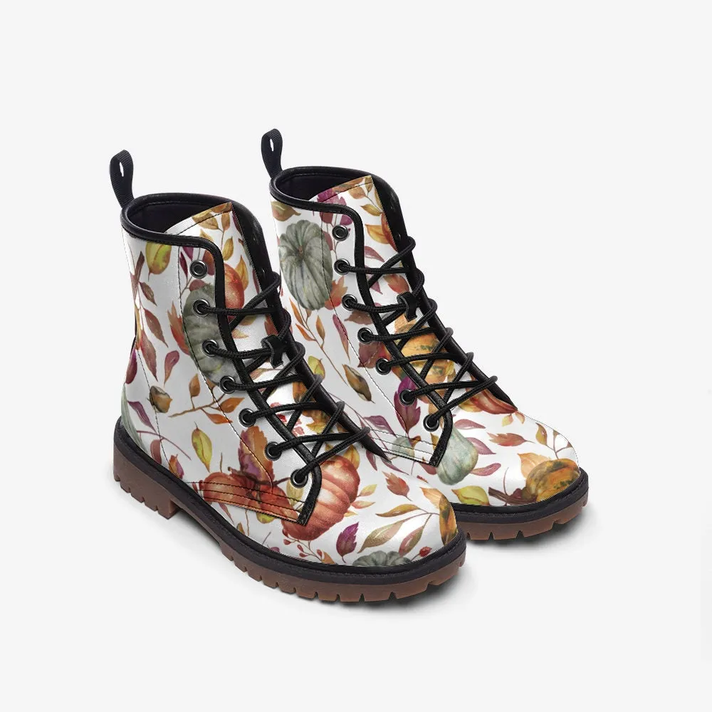 Autumn Brown Leaves Vegan Leather Unisex Boots