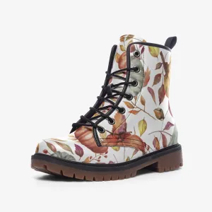 Autumn Brown Leaves Vegan Leather Unisex Boots