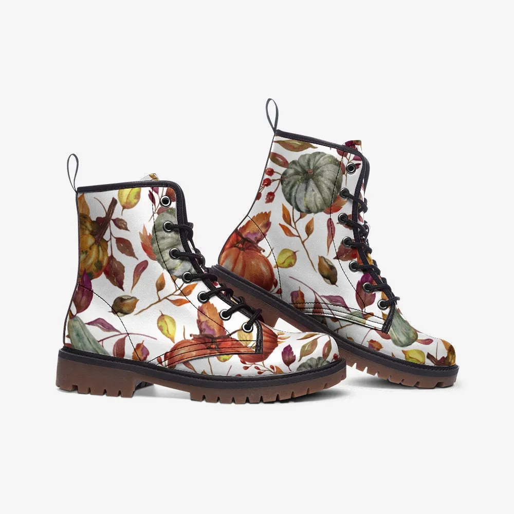 Autumn Brown Leaves Vegan Leather Unisex Boots