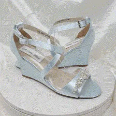 Baby Blue Bridal Wedges with Pearl and Crystal Trim | Dyeable Shoes