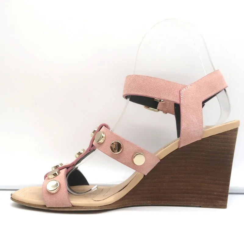 Balenciaga Studded Wedge Sandals Pink Suede Size 36 Ankle Strap Heels
