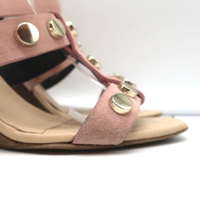 Balenciaga Studded Wedge Sandals Pink Suede Size 36 Ankle Strap Heels