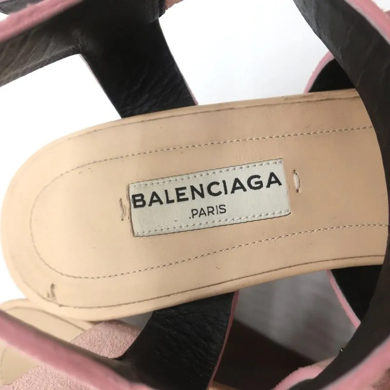Balenciaga Studded Wedge Sandals Pink Suede Size 36 Ankle Strap Heels