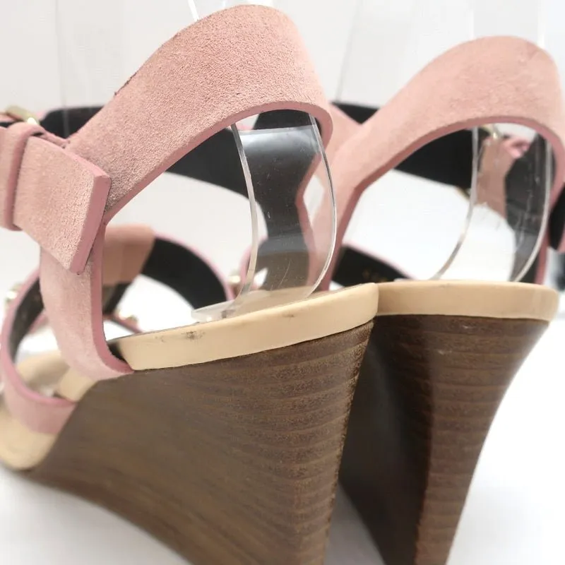 Balenciaga Studded Wedge Sandals Pink Suede Size 36 Ankle Strap Heels