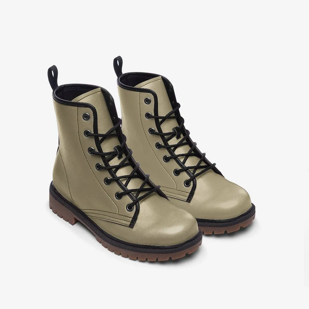 Beige Dark Academia Vegan Leather Unisex Boots