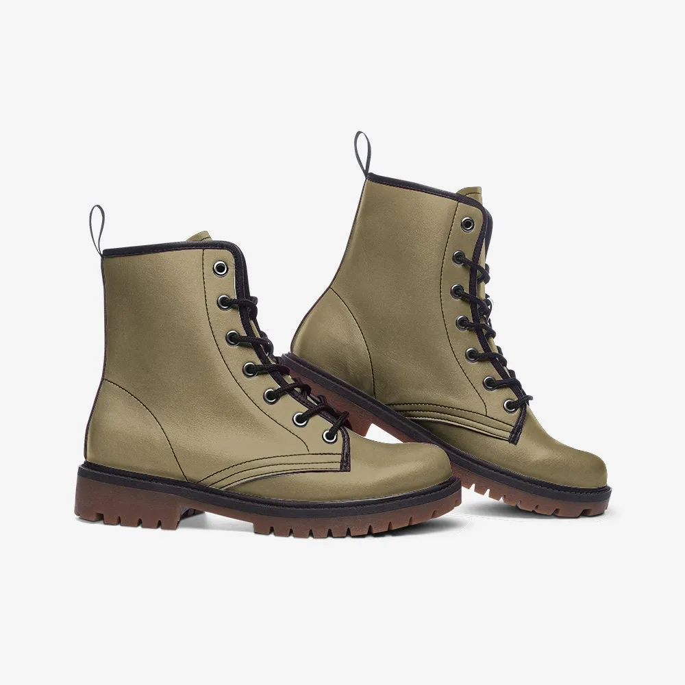Beige Dark Academia Vegan Leather Unisex Boots