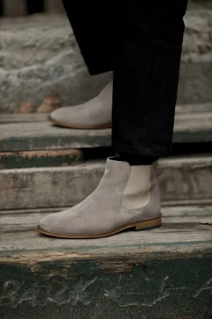 Beige Suede Leather Chelsea Boots