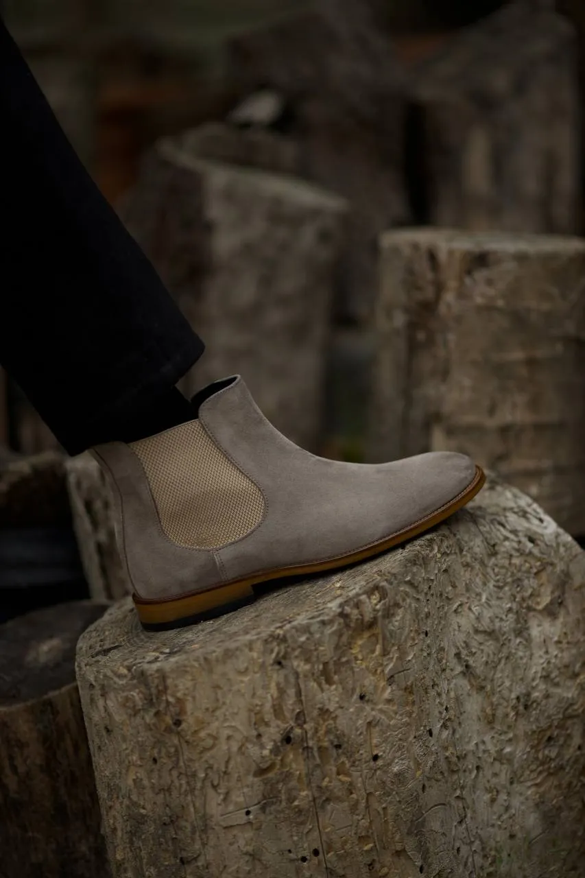 Beige Suede Leather Chelsea Boots