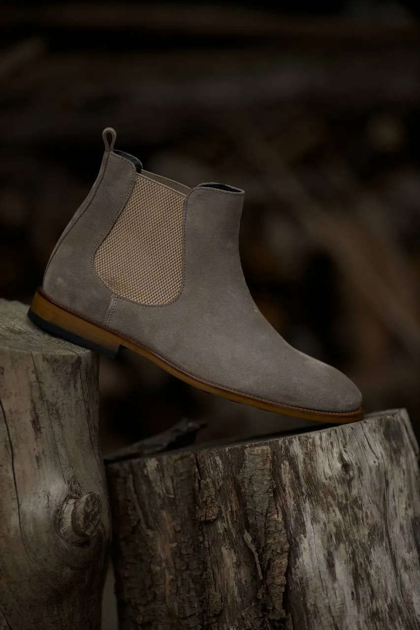 Beige Suede Leather Chelsea Boots
