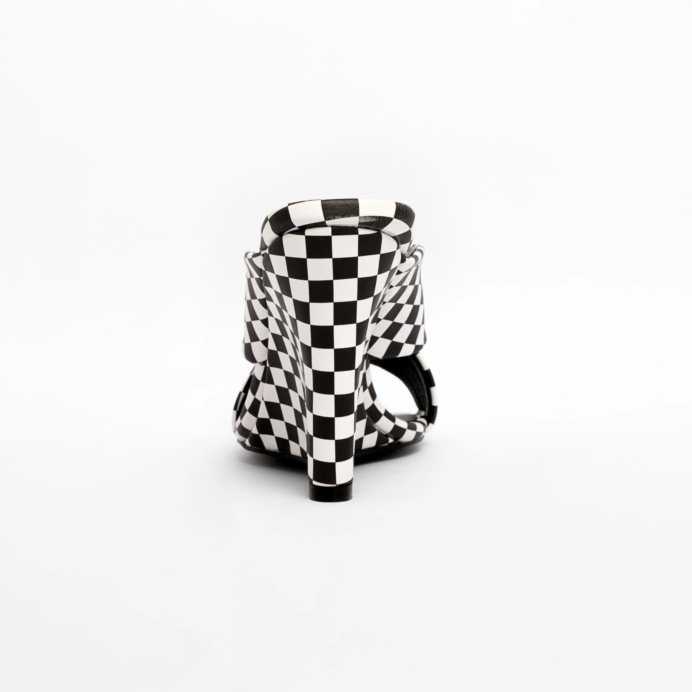 Black & White Plaid Square Toe Wedge Heel Slide Sandals