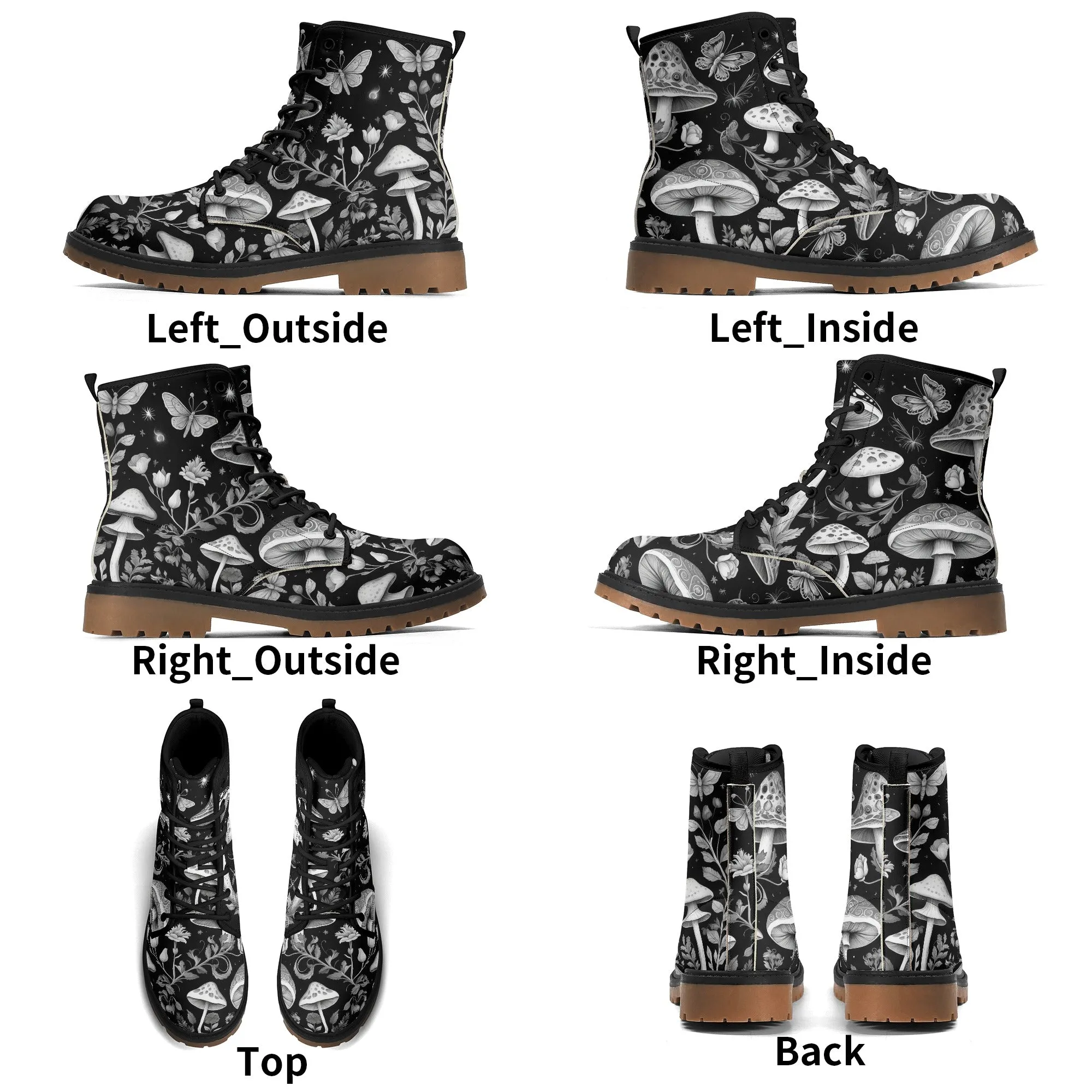 Black and White Mushrooms Womens Luxe Combat Boots