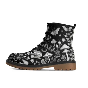 Black and White Mushrooms Womens Luxe Combat Boots