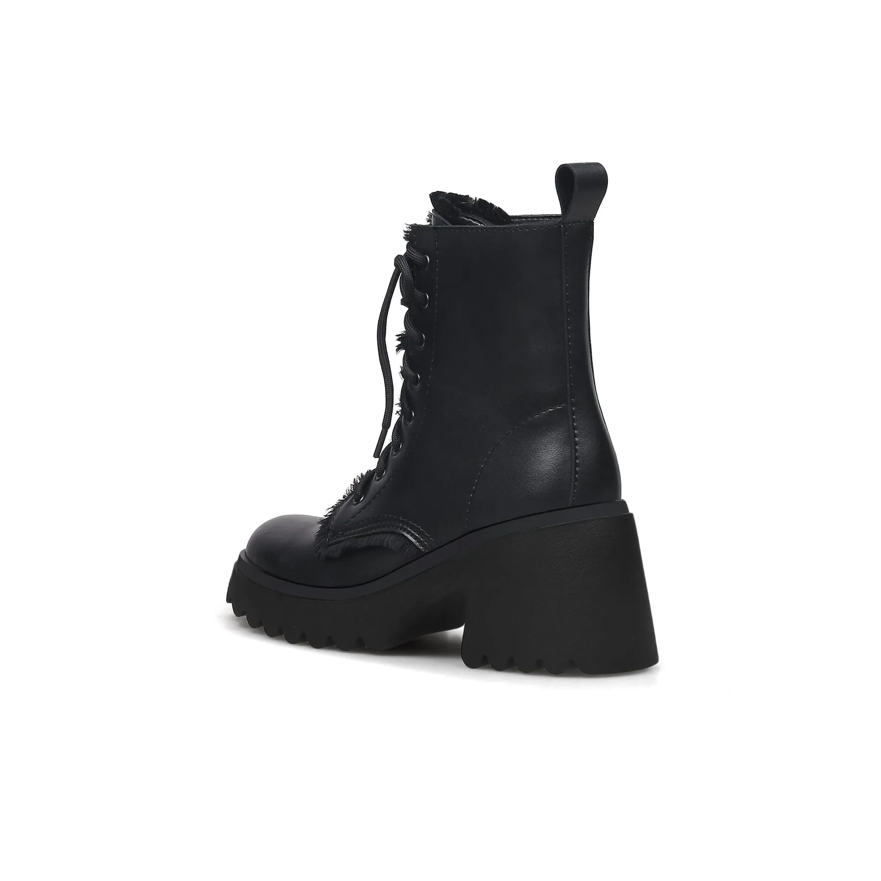 Black Leather Mane Trim Combat Boot