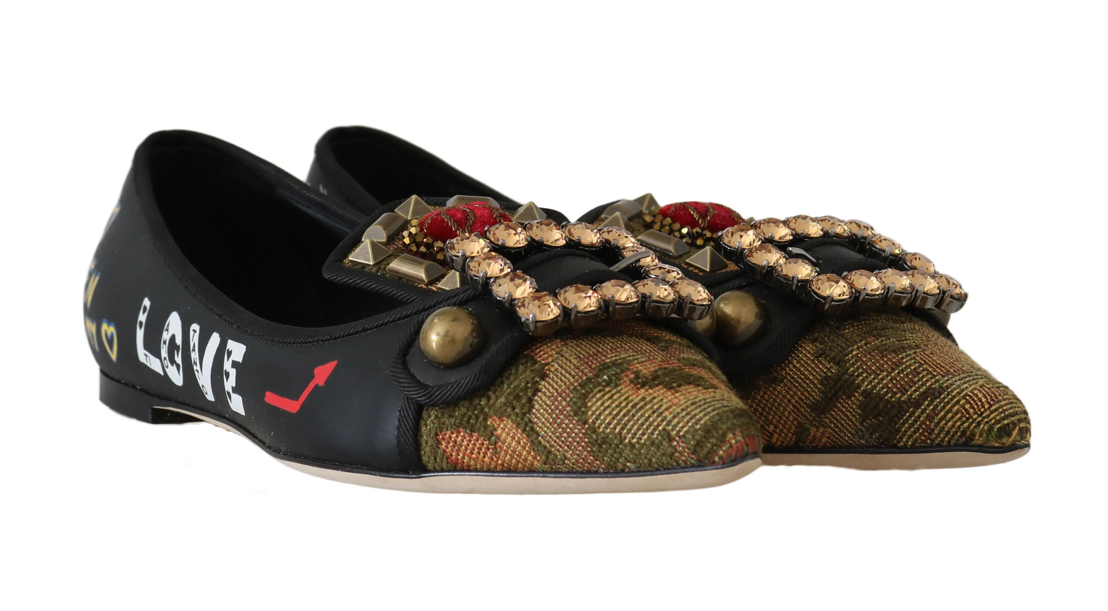 Black Leather Queen Ballet Flats