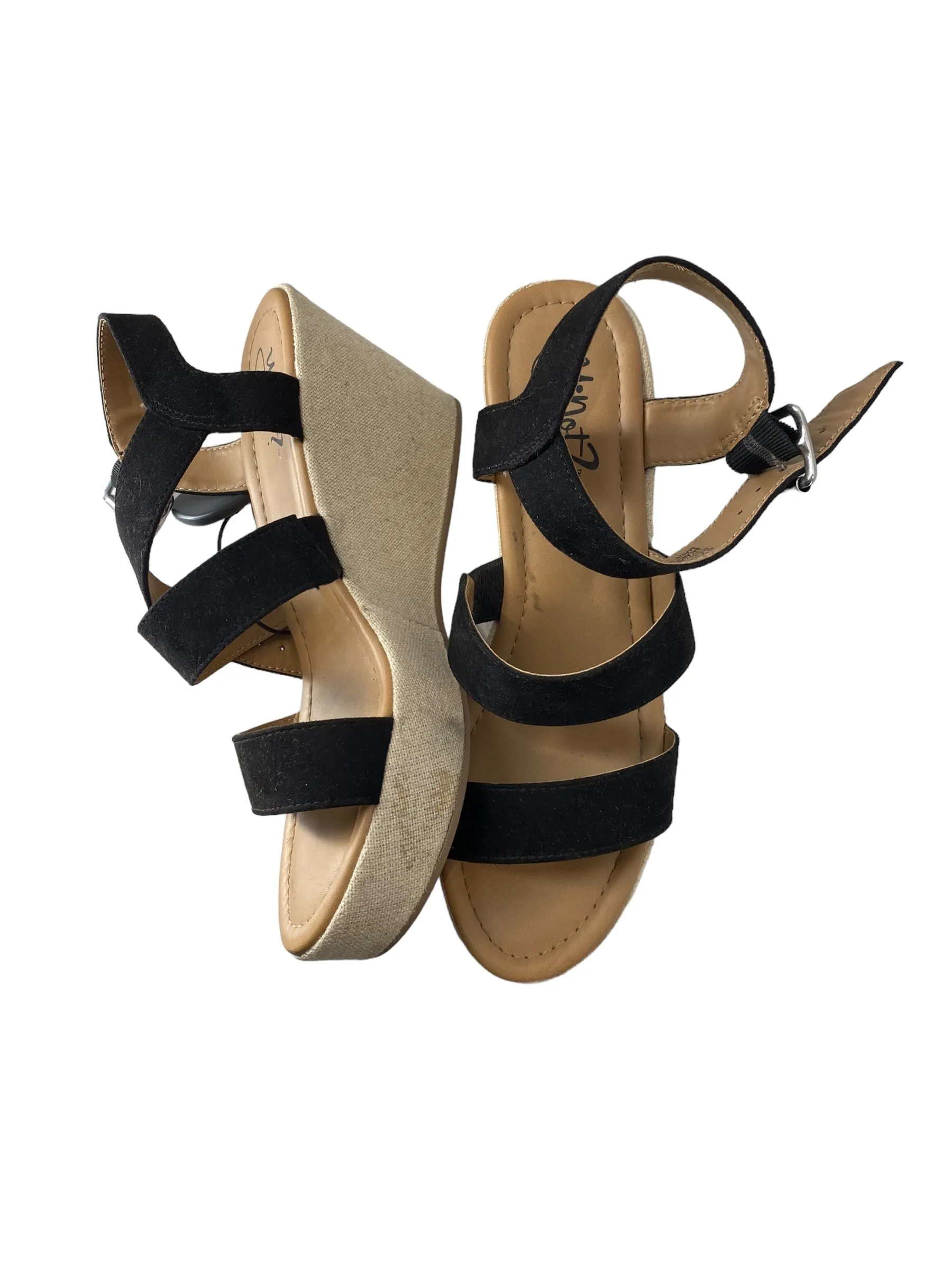 Black Sandals Heels Wedge Clothes Mentor, Size 8.5