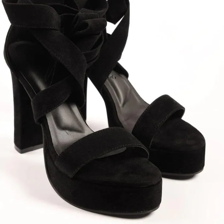 Black Velvet Peaks Block Heels