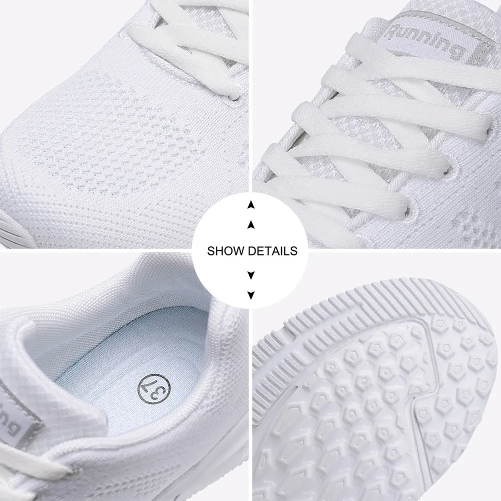 Black White Sneakers Women Lace Up Running Walking Shoes