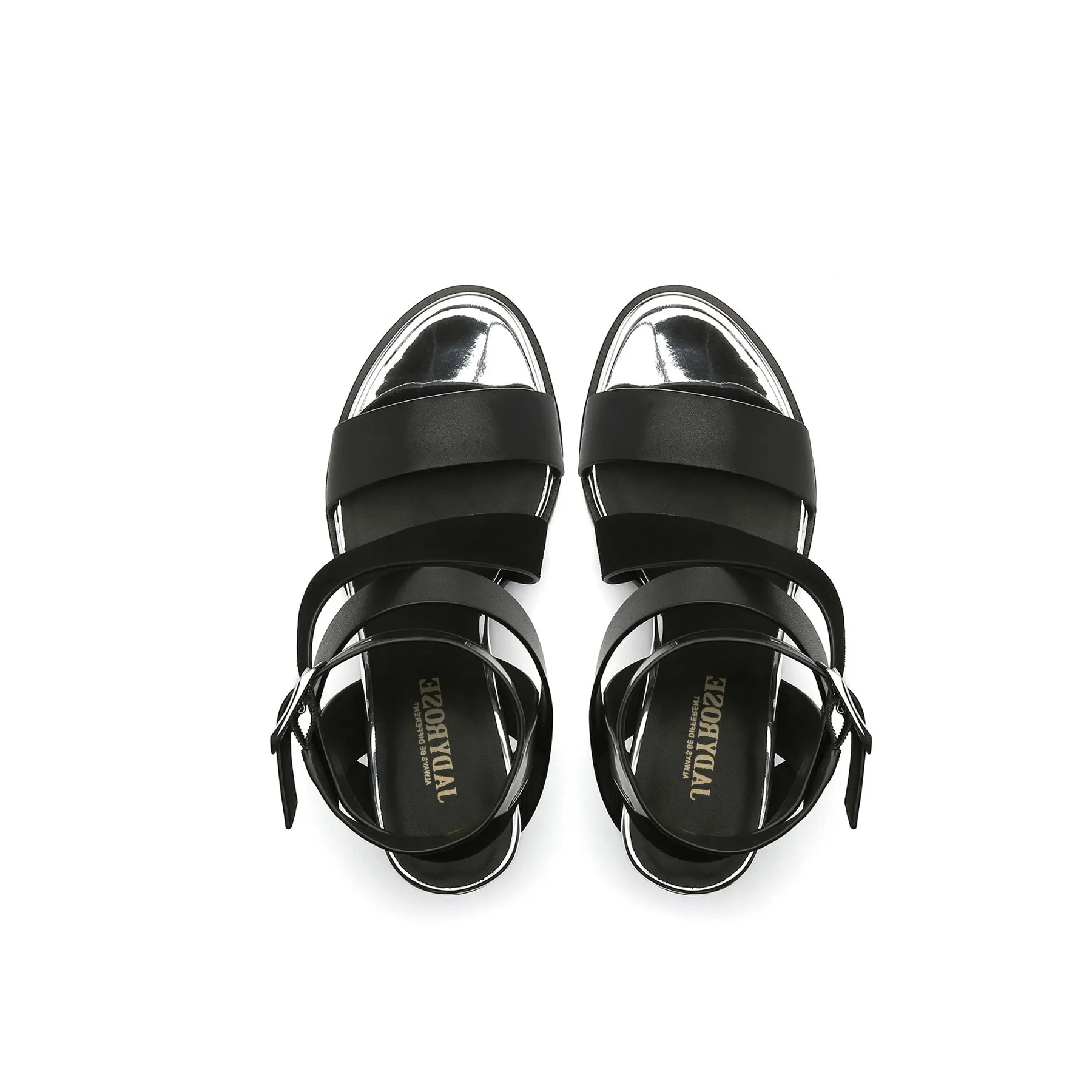 Block Heel Cross Triple-Stap Leather Sandal - Black