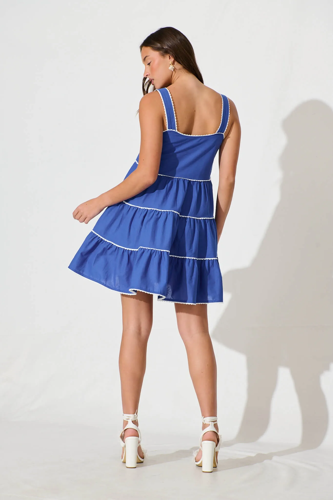 Blue Beach Dress with White Trim