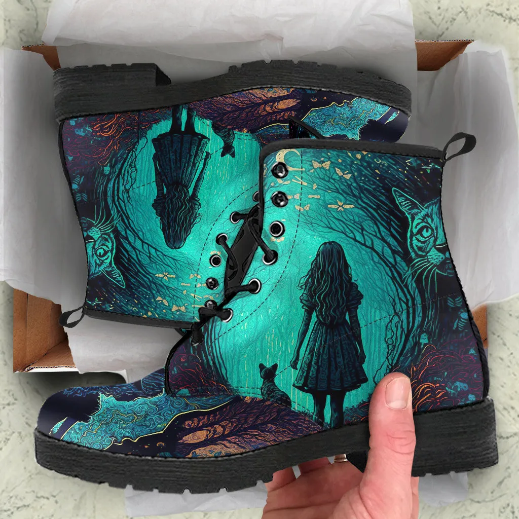 Blue-Green Alice In Wonderland Artistic Ankle Boots