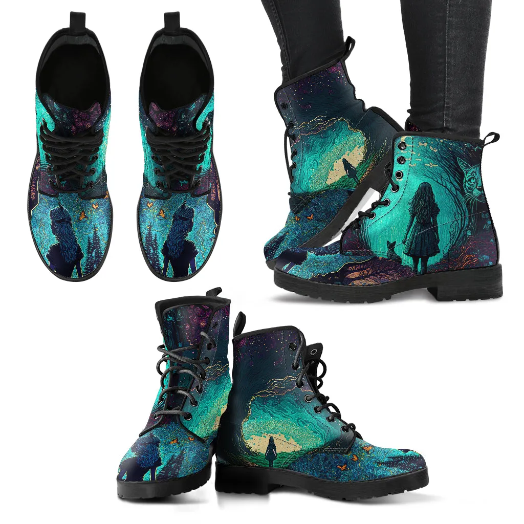 Blue-Green Alice In Wonderland Artistic Ankle Boots