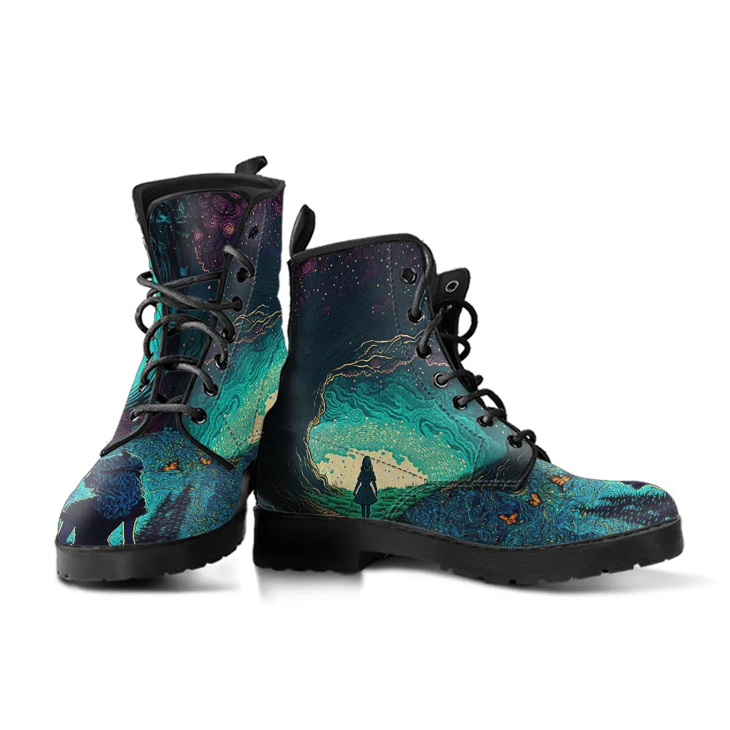 Blue-Green Alice In Wonderland Artistic Ankle Boots