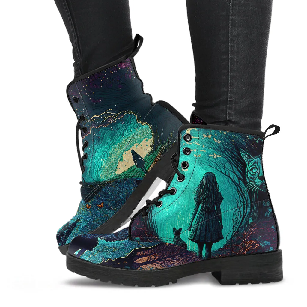 Blue-Green Alice In Wonderland Artistic Ankle Boots