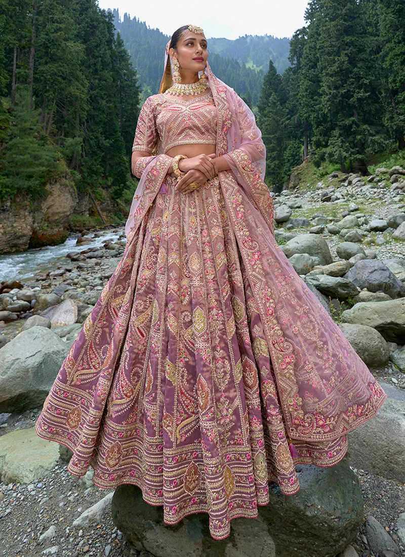 Blush Pink Multi Embroidery Wedding Lehenga Choli