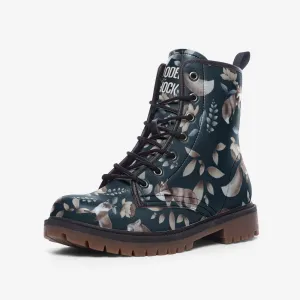 Boho Flowers Autumn Fox Dark Vegan Leather Unisex Boots