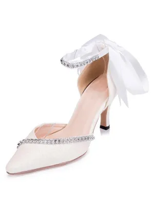 Bridal Party Shoes With Ribbon & Rhinestones