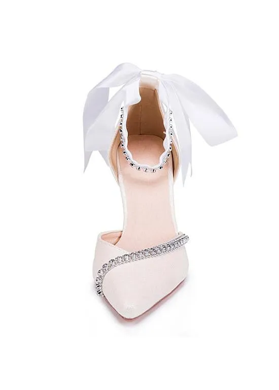 Bridal Party Shoes With Ribbon & Rhinestones