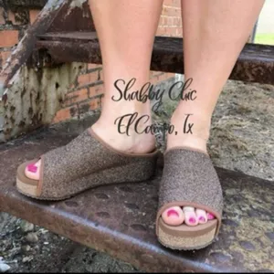 Bronze Glitter Slide Wedge