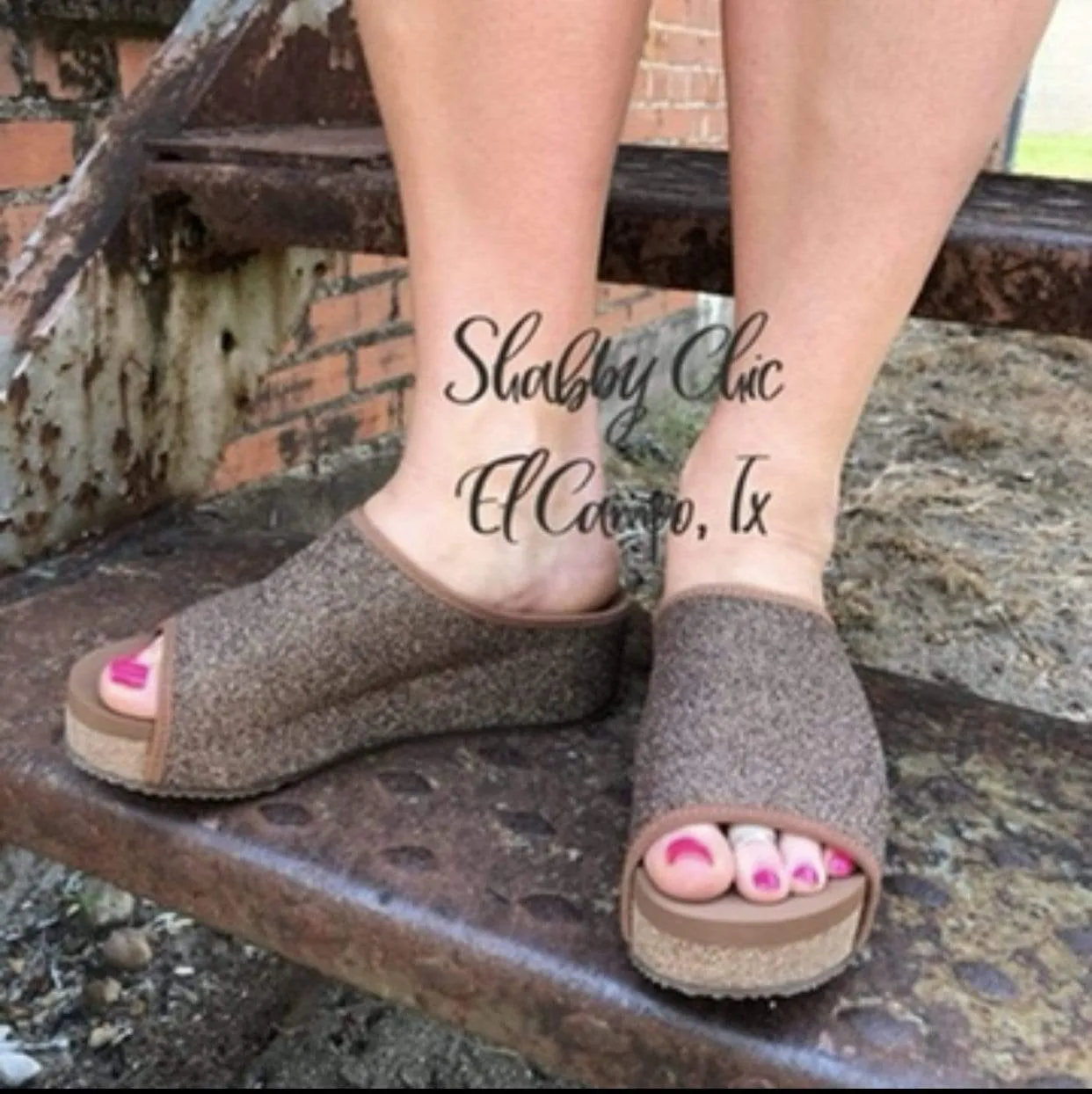 Bronze Glitter Slide Wedge