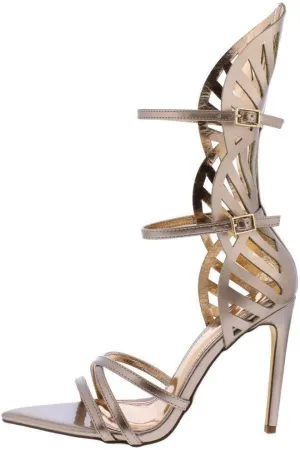 Bronze Laser Cut Open Toe Stiletto Heel Shoes