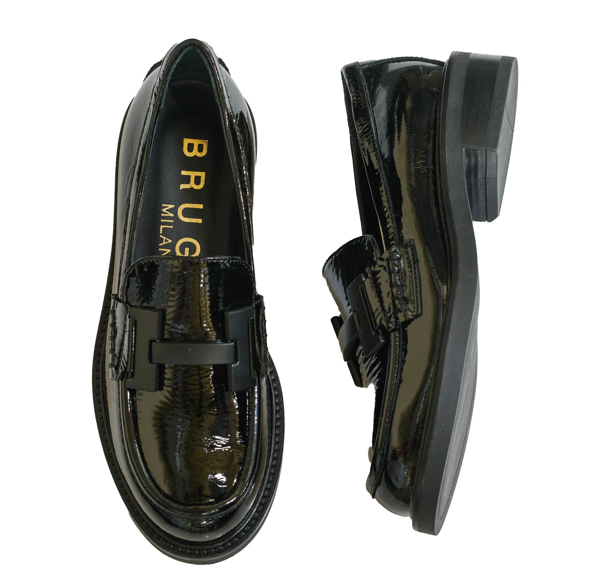 Bruglia Women’s Black Bar Patent Leather Loafer 8908 30% off