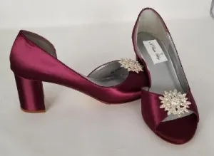Burgundy Wedding Shoes with Crystal Burst Design