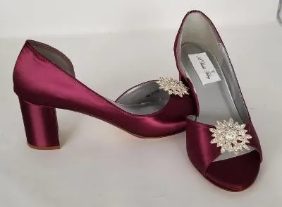 Burgundy Wedding Shoes with Crystal Burst Design