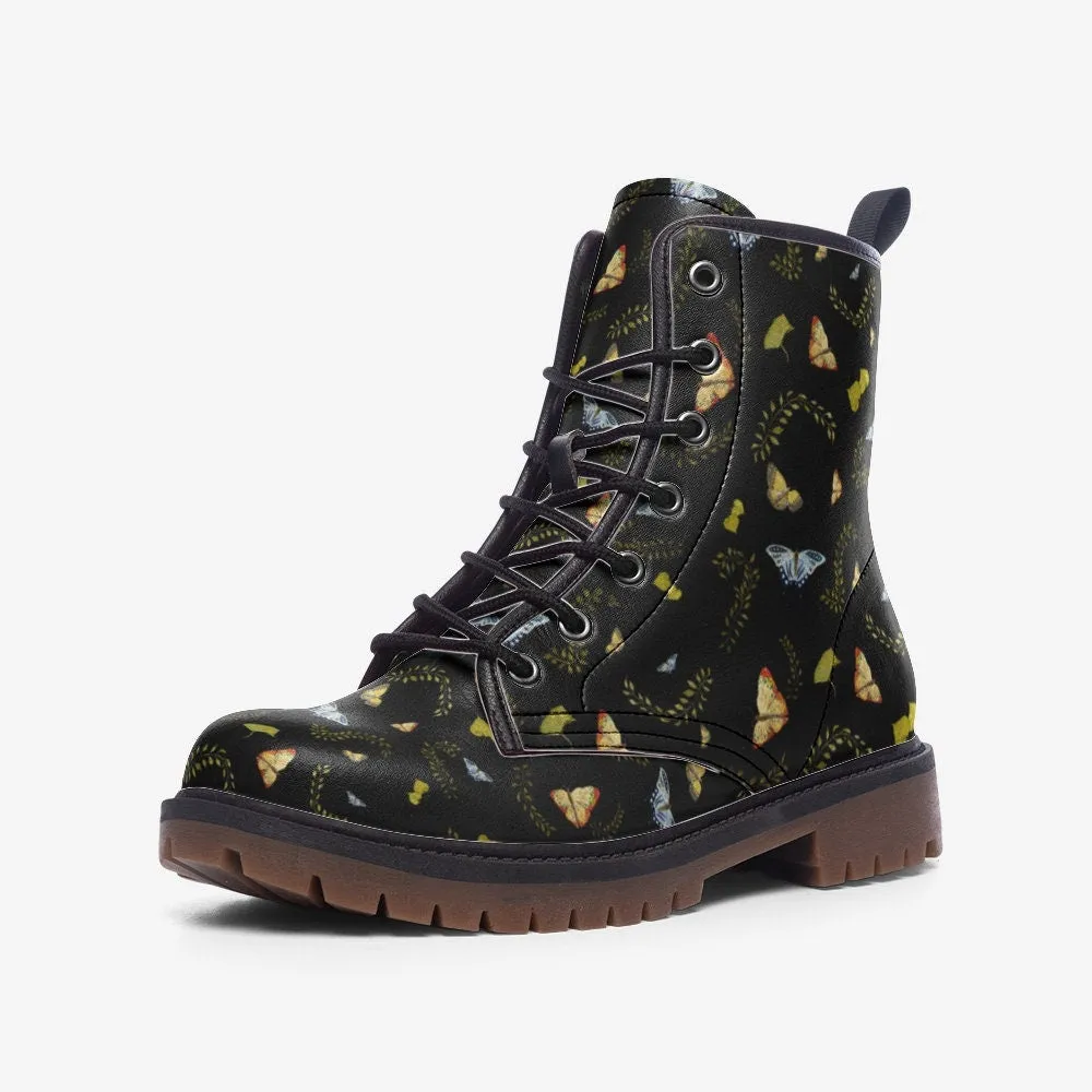 Butterflies Moths Dark Vegan Leather Unisex Boots