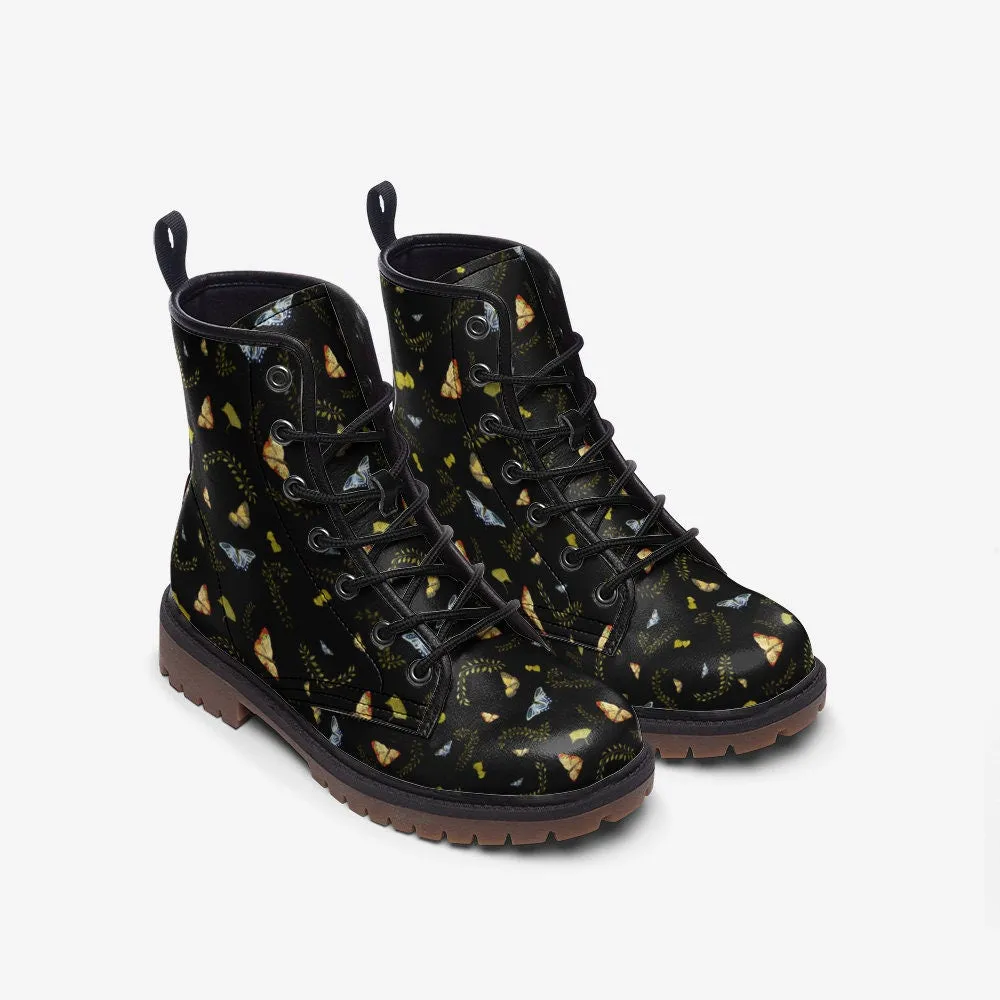 Butterflies Moths Dark Vegan Leather Unisex Boots