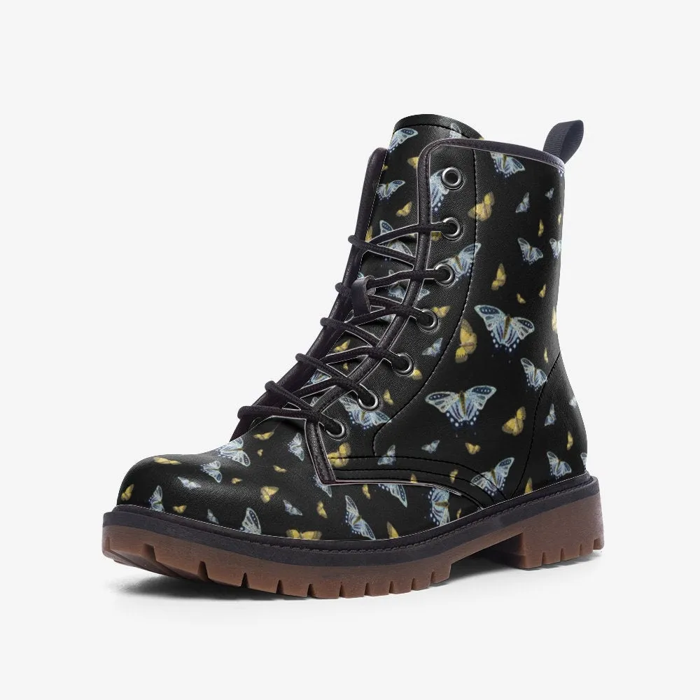 Butterflies Moths Dark Vegan Leather Unisex Boots