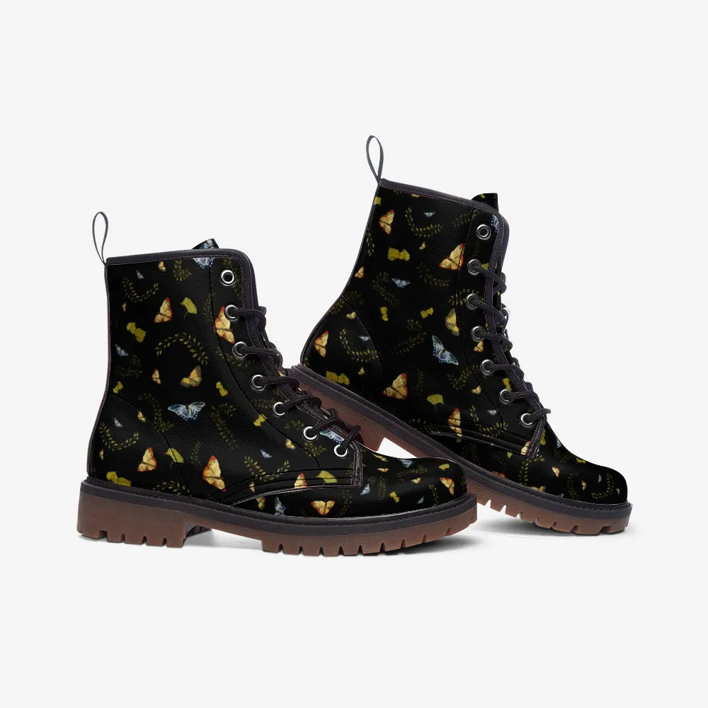 Butterflies Moths Dark Vegan Leather Unisex Boots