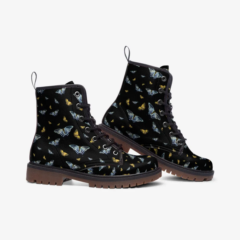 Butterflies Moths Dark Vegan Leather Unisex Boots