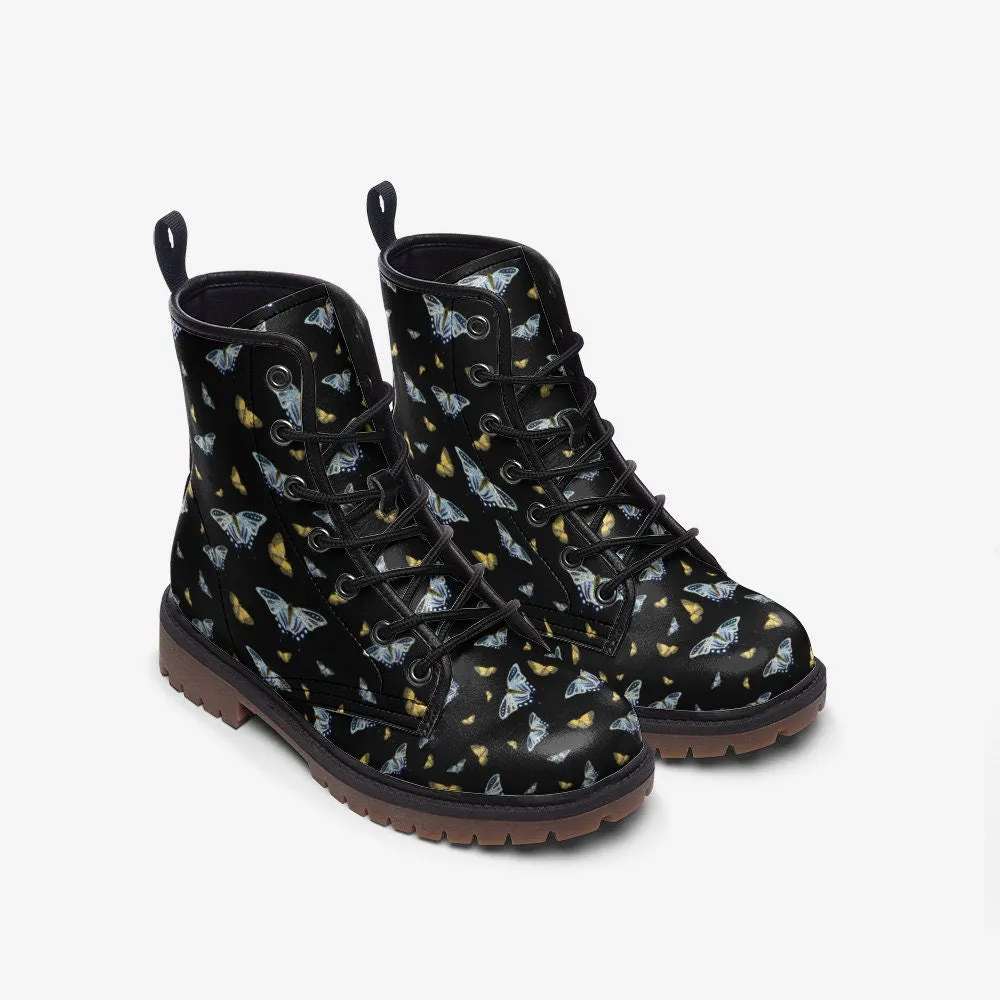 Butterflies Moths Dark Vegan Leather Unisex Boots